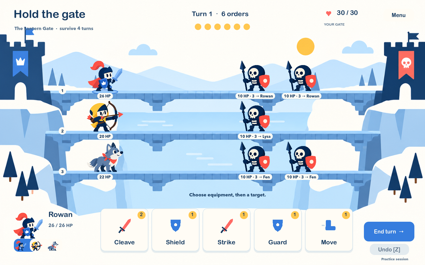 War Chest battle screen — a turn-based tactics encounter